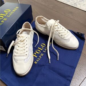 POLO RALPH LAUREN White Mesh Leather Sneakers | Women’s Size 8B | Sold Out Style